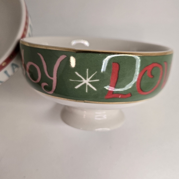 Anthropologie Danielle Kroll Treat Bowls Making Spirits Bright Fa La La Joy/Love - Picture 5 of 7